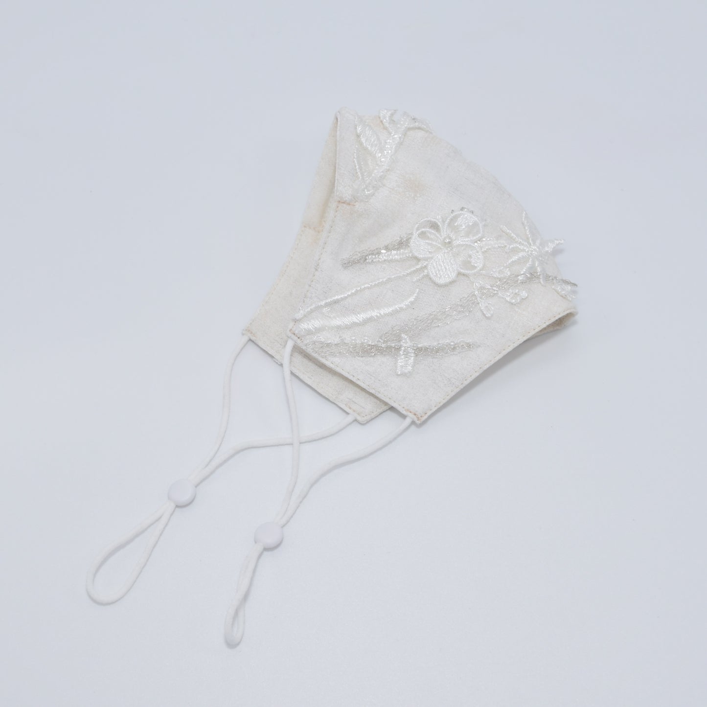 Off-White Bridal Face Mask with Embroidery Appliqué
