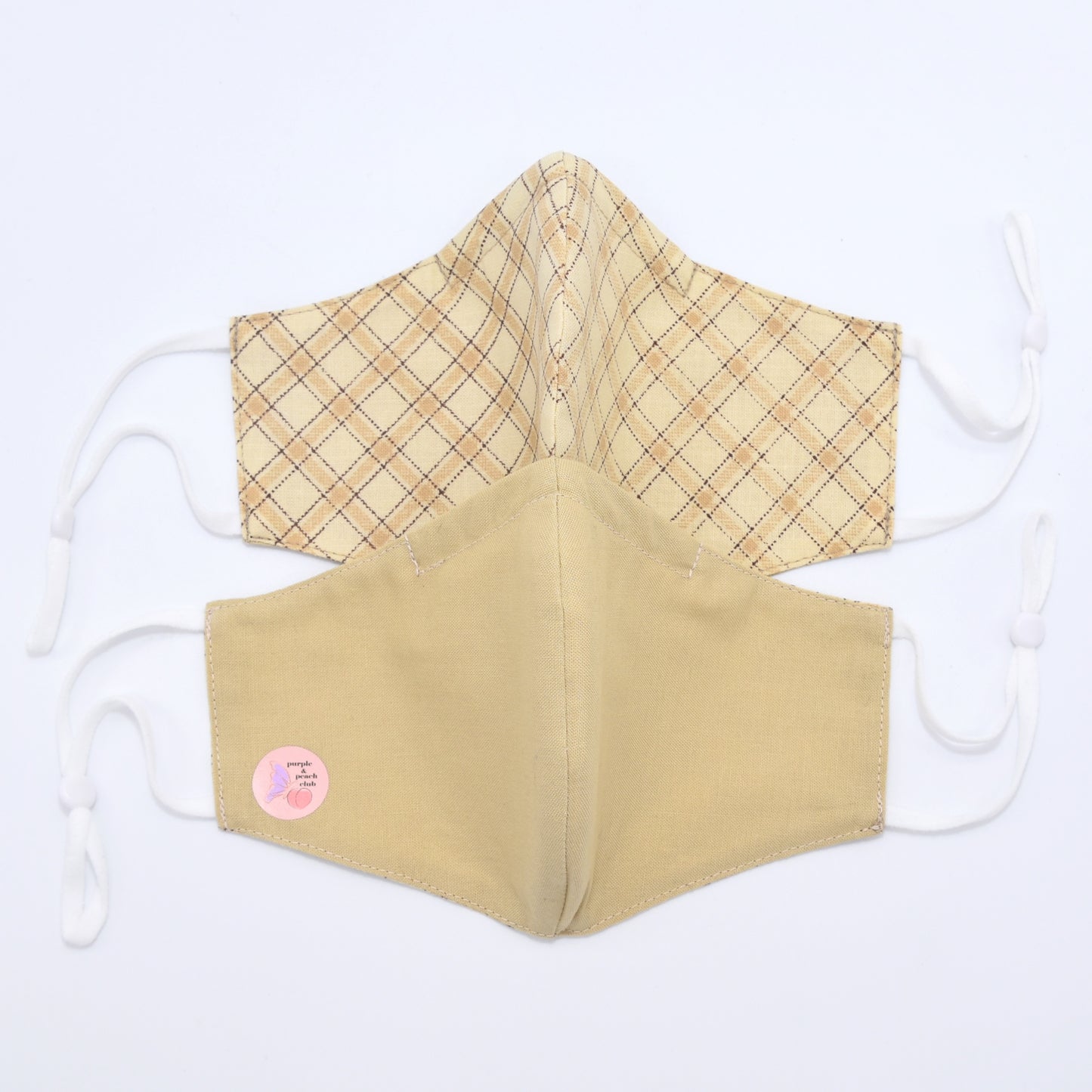 Nude Colored Plaid Print Reversible Face Mask