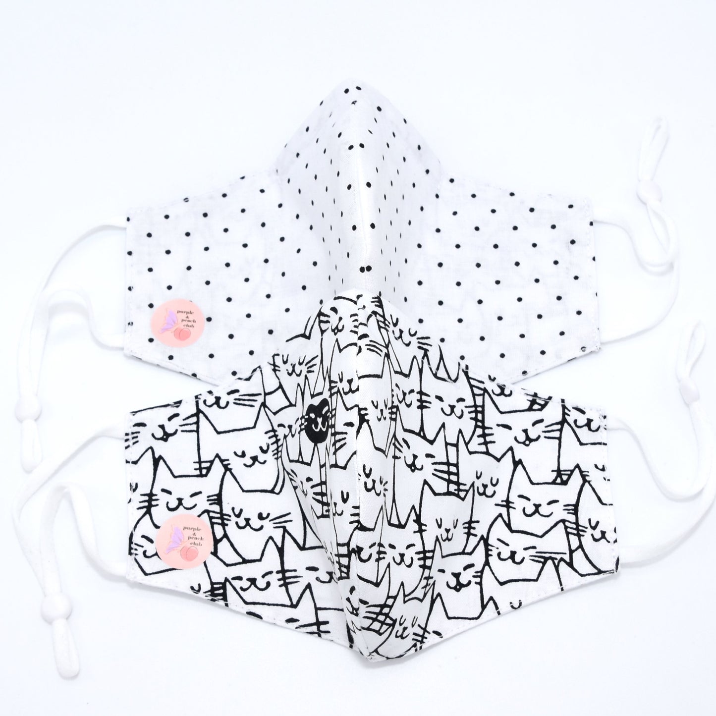 White Cats Print and Polka Dots Reversible Face Mask