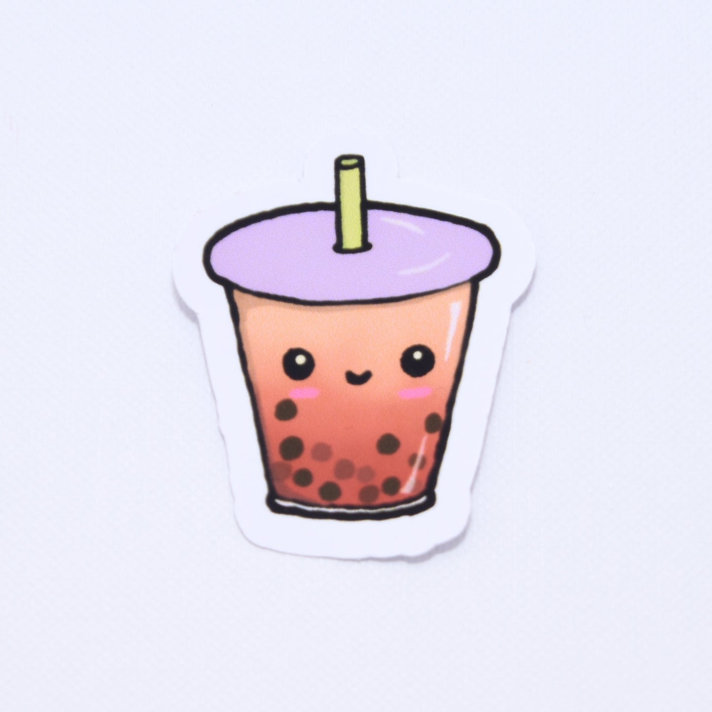 cute strawberry boba tea die cut sticker