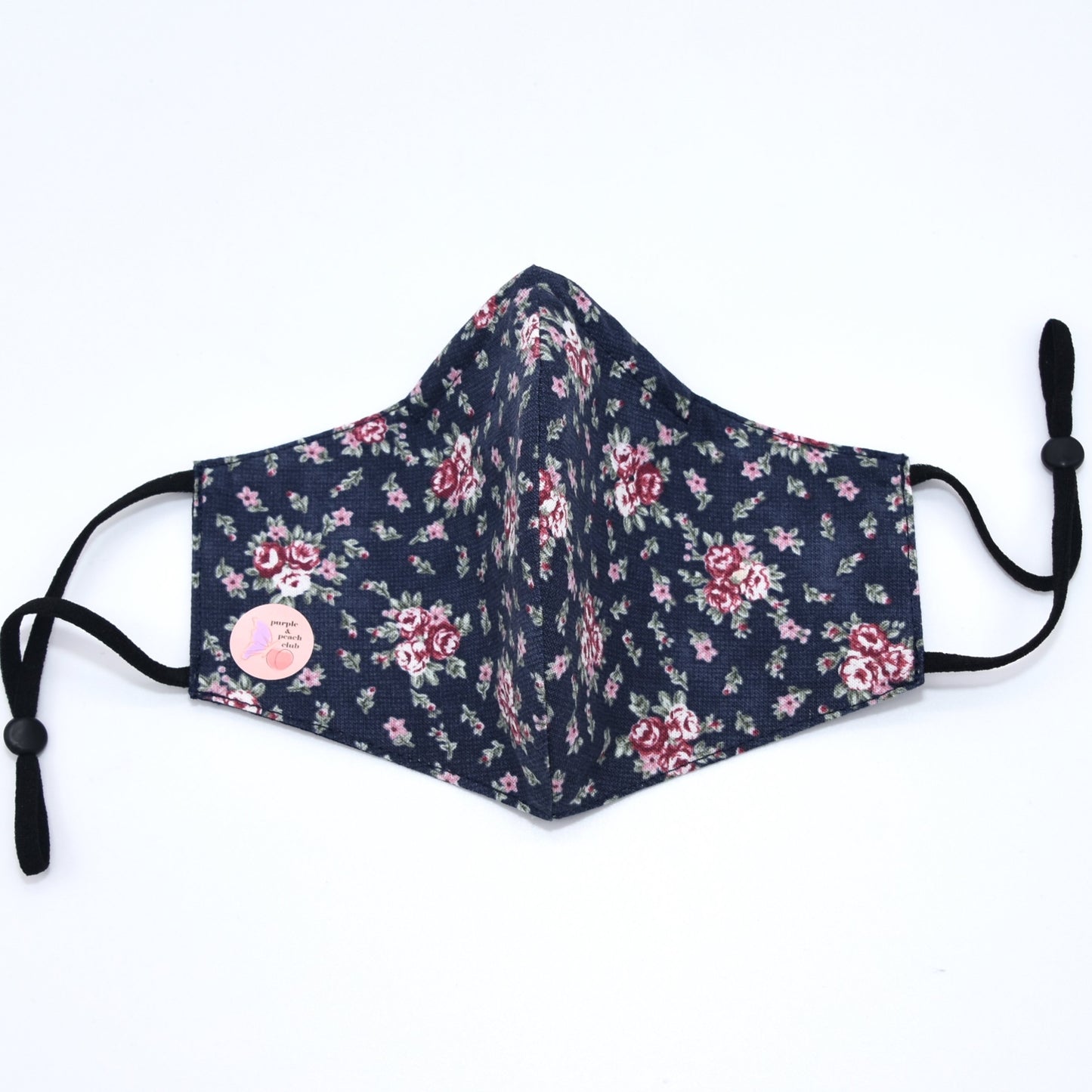 Roses on Navy Blue Print Reversible Face Mask