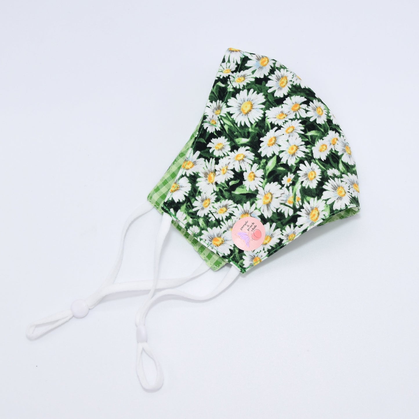 Daisies Print and Green Gingham Reversible Face Mask