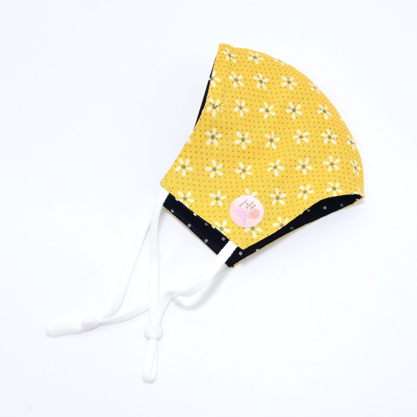 Yellow Flowers and Dots Print Reversible Face Mask