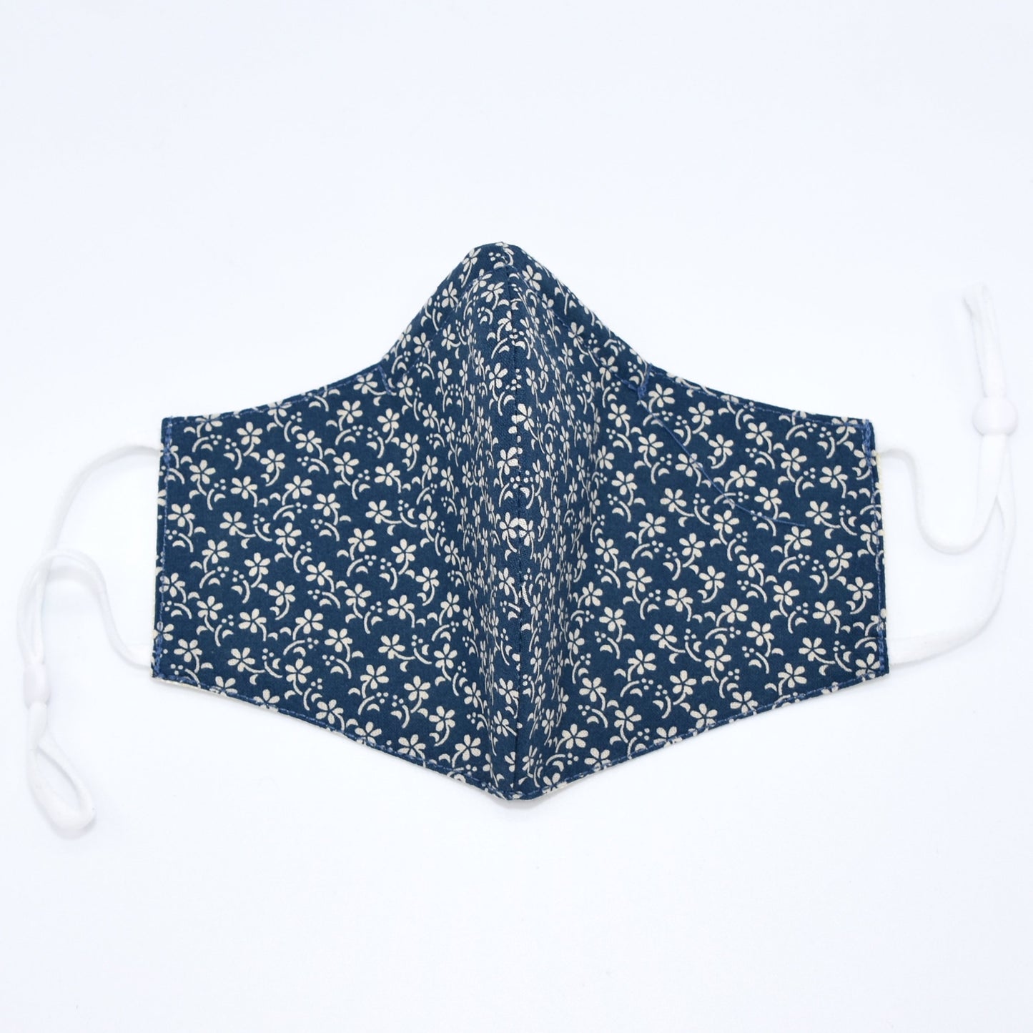 Blue and Cream Floral Print Reversible Face Mask