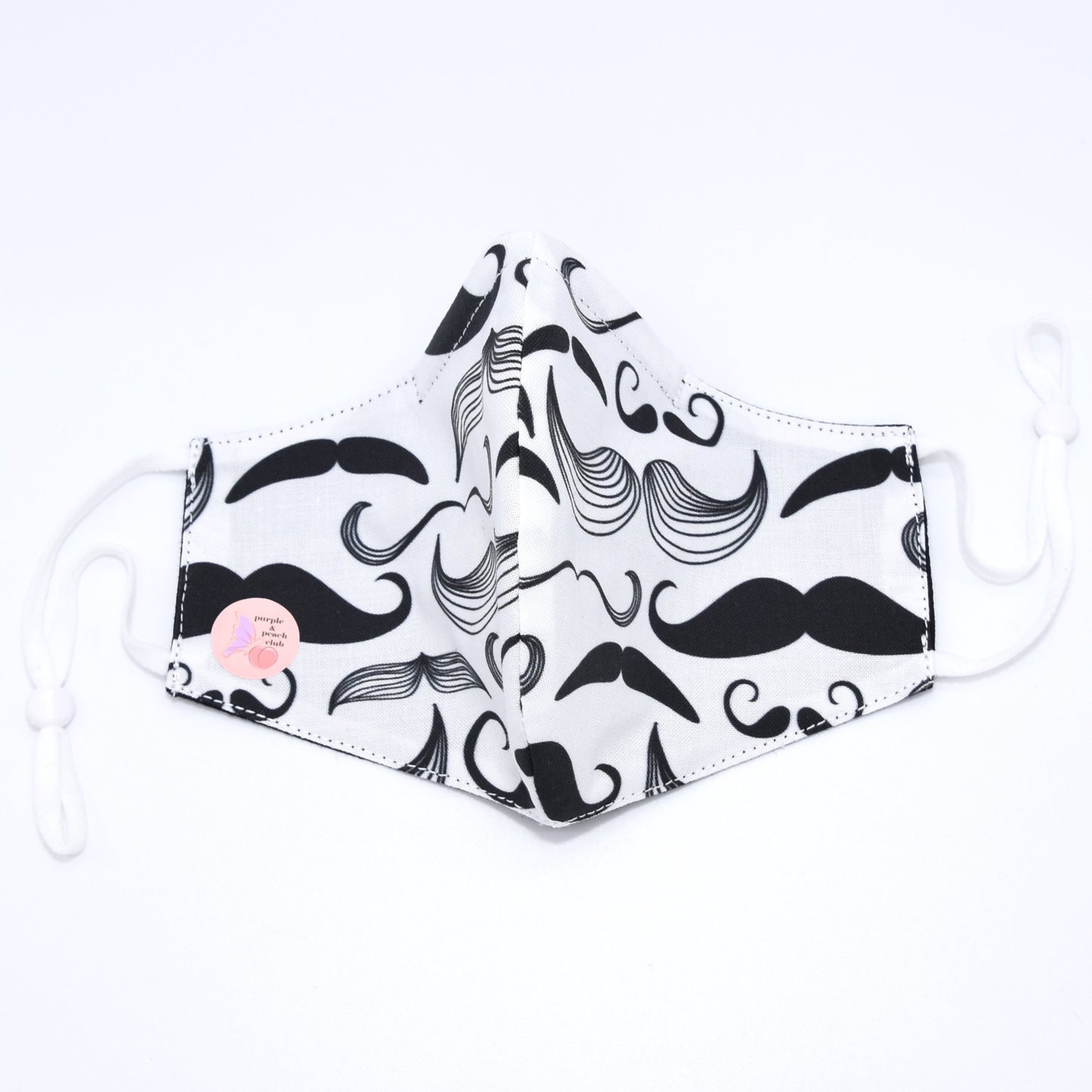Mustache Print on White Reversible Face Mask