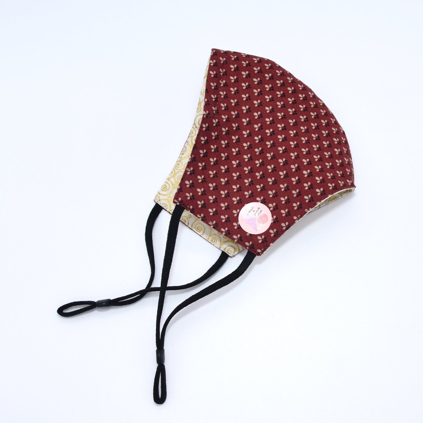 Burgundy Clover Print and Gold Swirls Reversible Face Mask