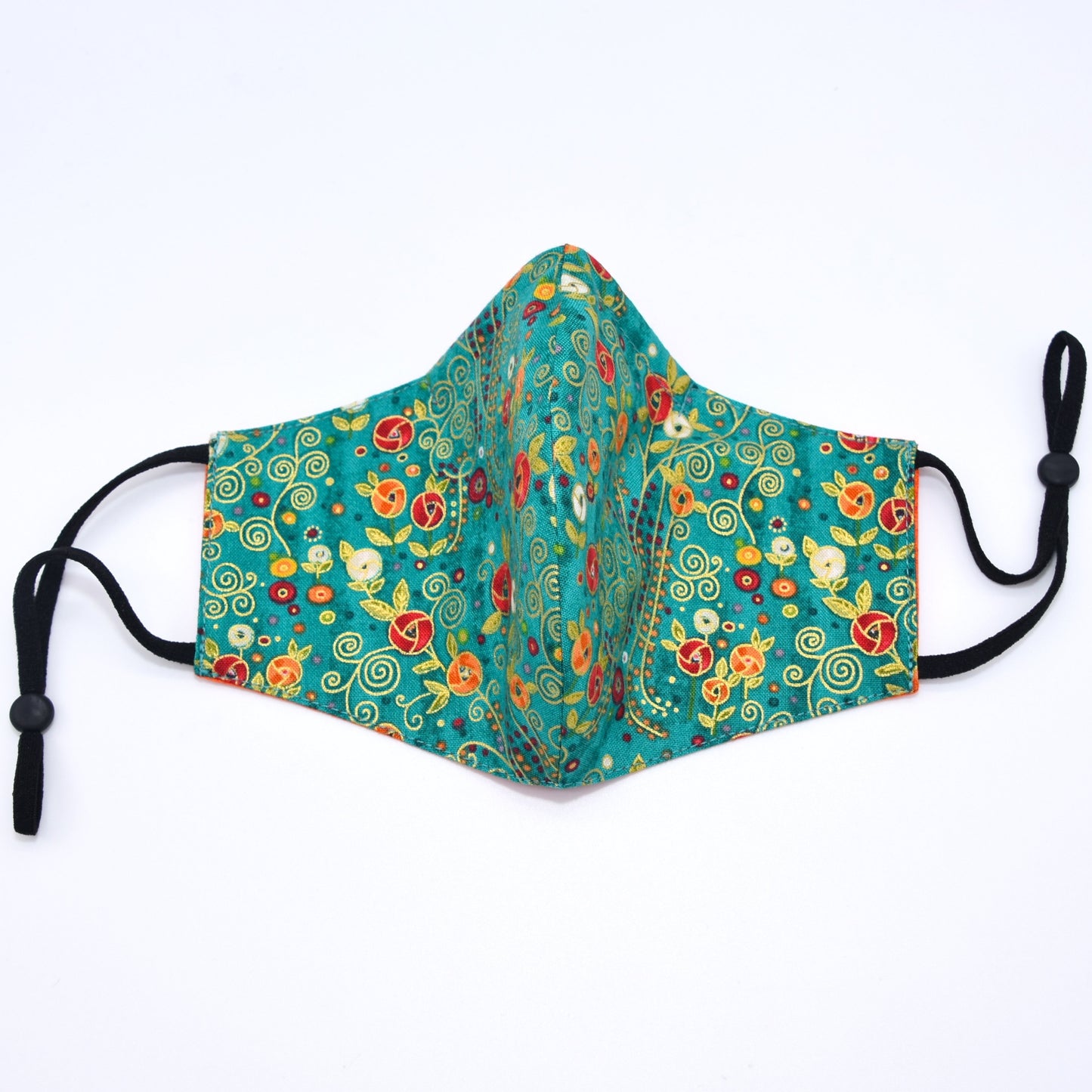 Multicolor Abstract Roses Print on Green Reversible Face Mask
