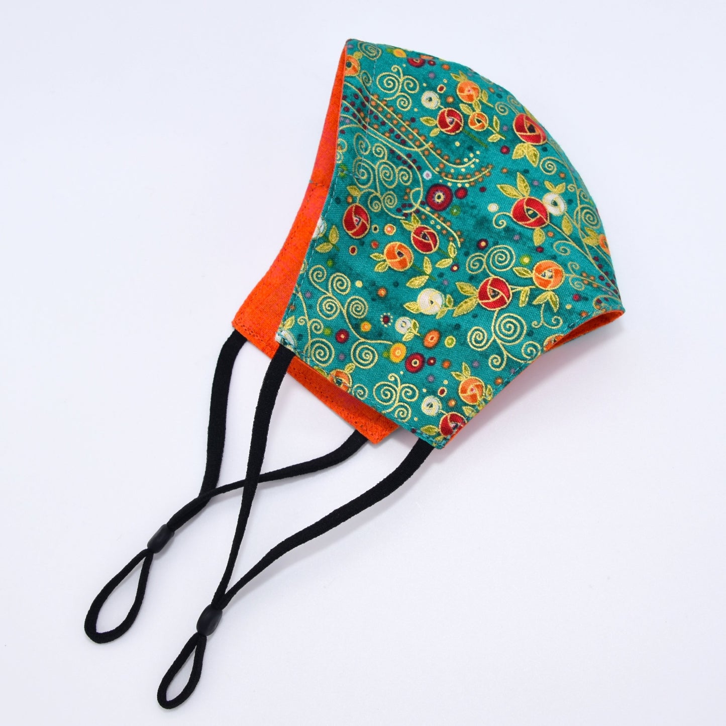 Multicolor Abstract Roses Print on Green Reversible Face Mask