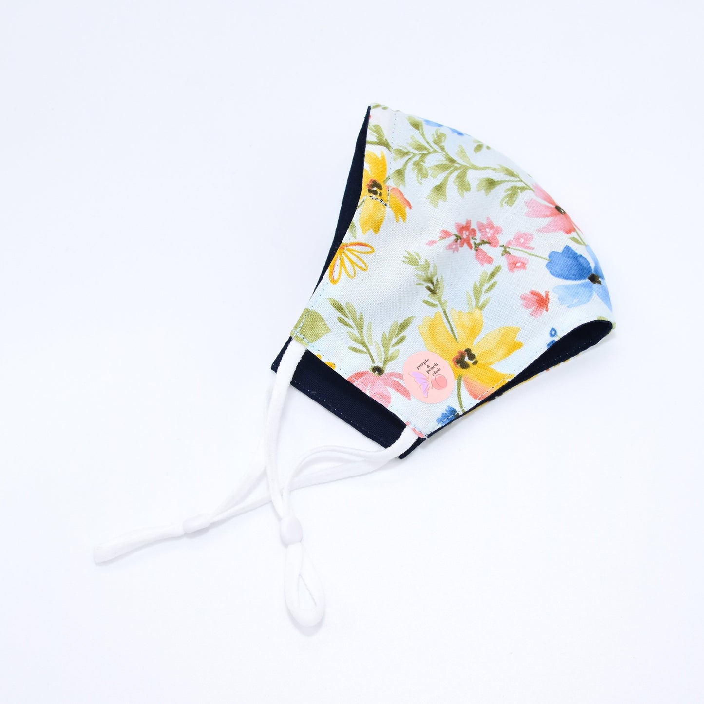 Multicolor Spring Flowers Print on Soft Blue Reversible Face Mask