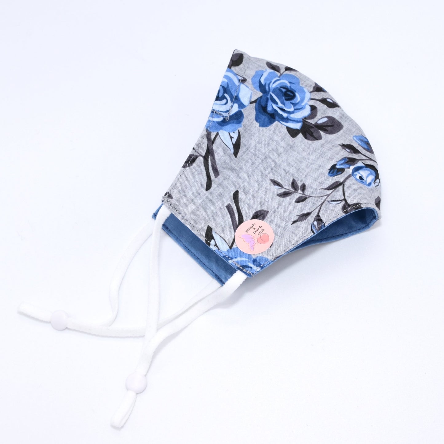 Blue Roses on Gray Print Reversible Face Mask
