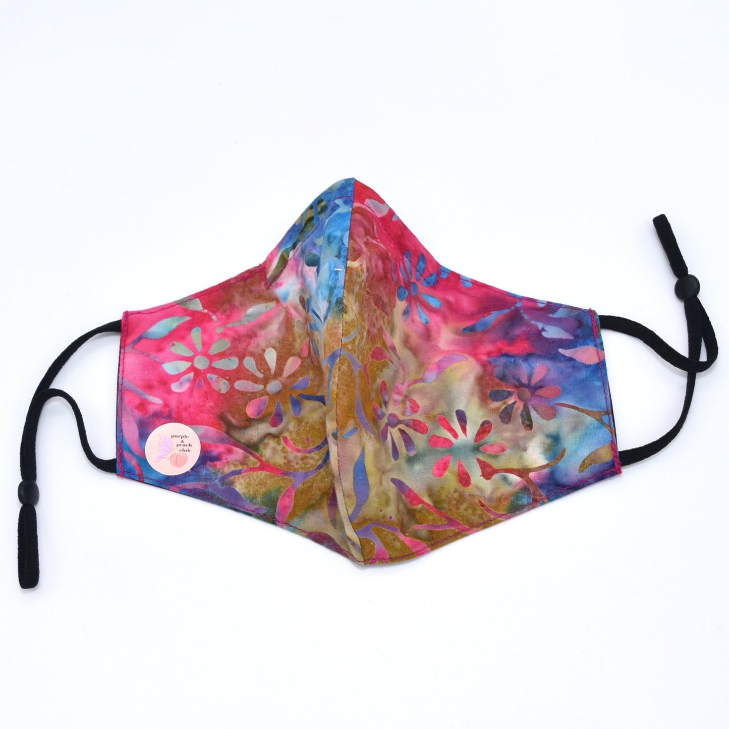Tie-dye Flowers Print and Burgundy Watercolor Reversible Face Mask