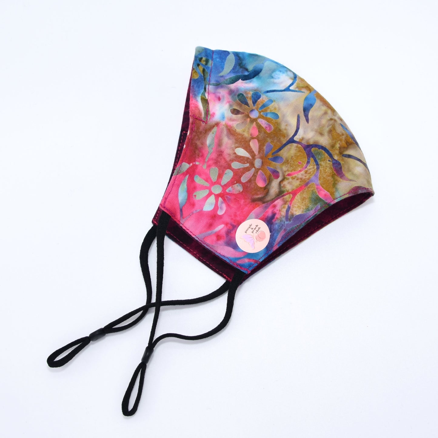 Tie-dye Flowers Print and Burgundy Watercolor Reversible Face Mask