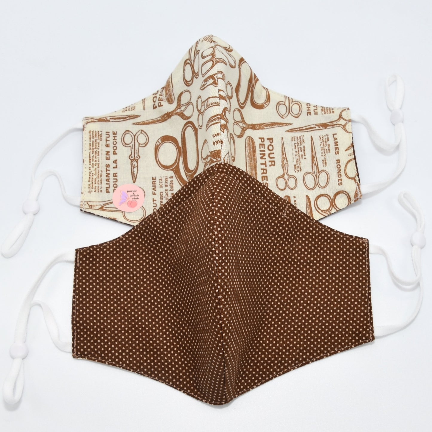 Vintage Scissors Print and Polka Dots Reversible Face Mask
