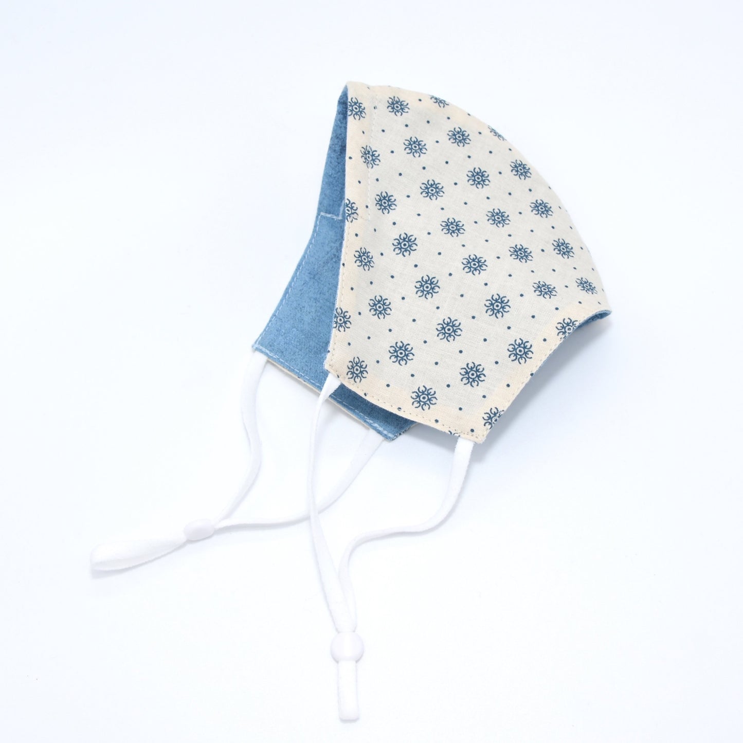 Blue Dotted Flowers Print on Off- White Reversible Face Mask