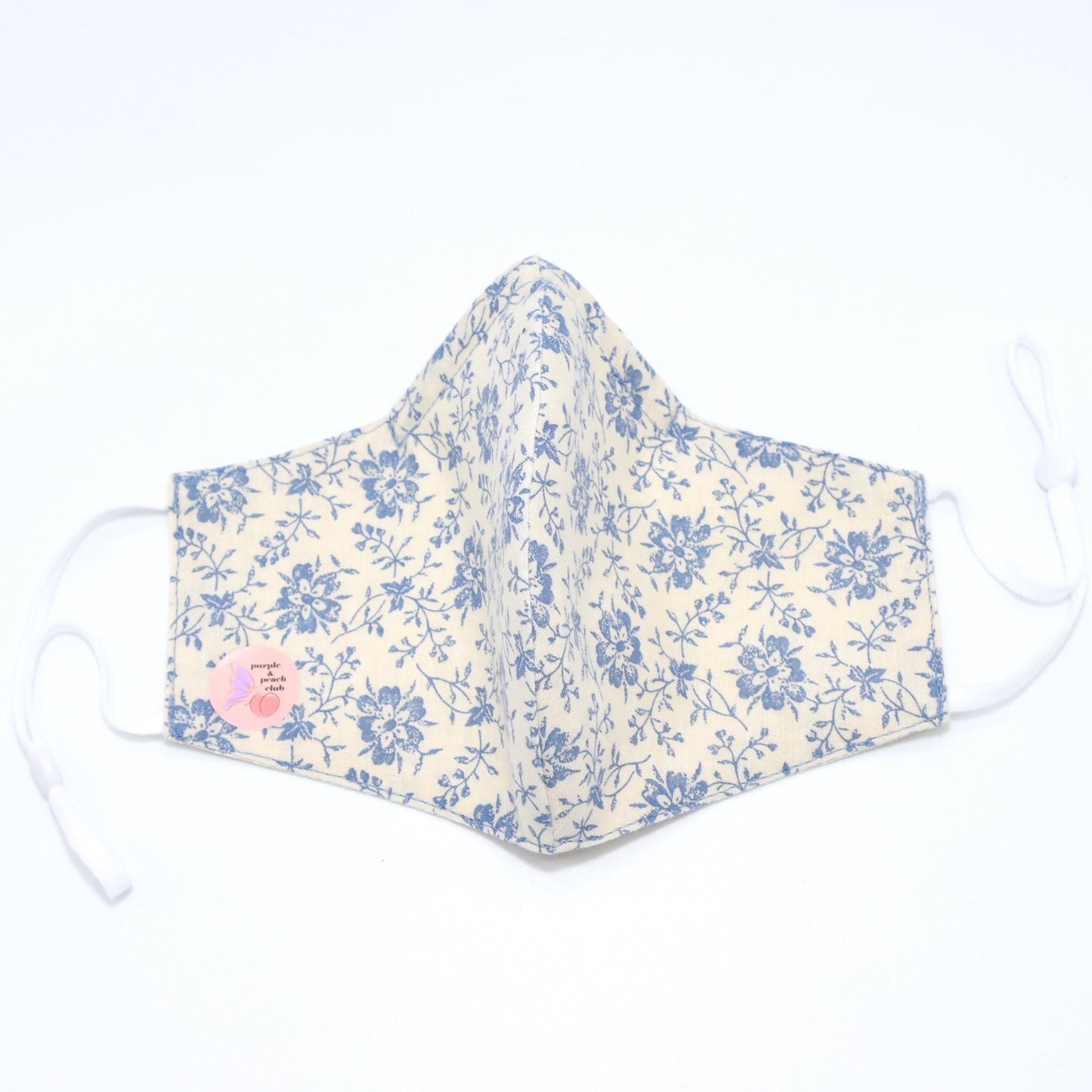 Soft Blue Floral Print on Ivory Reversible Face Mask