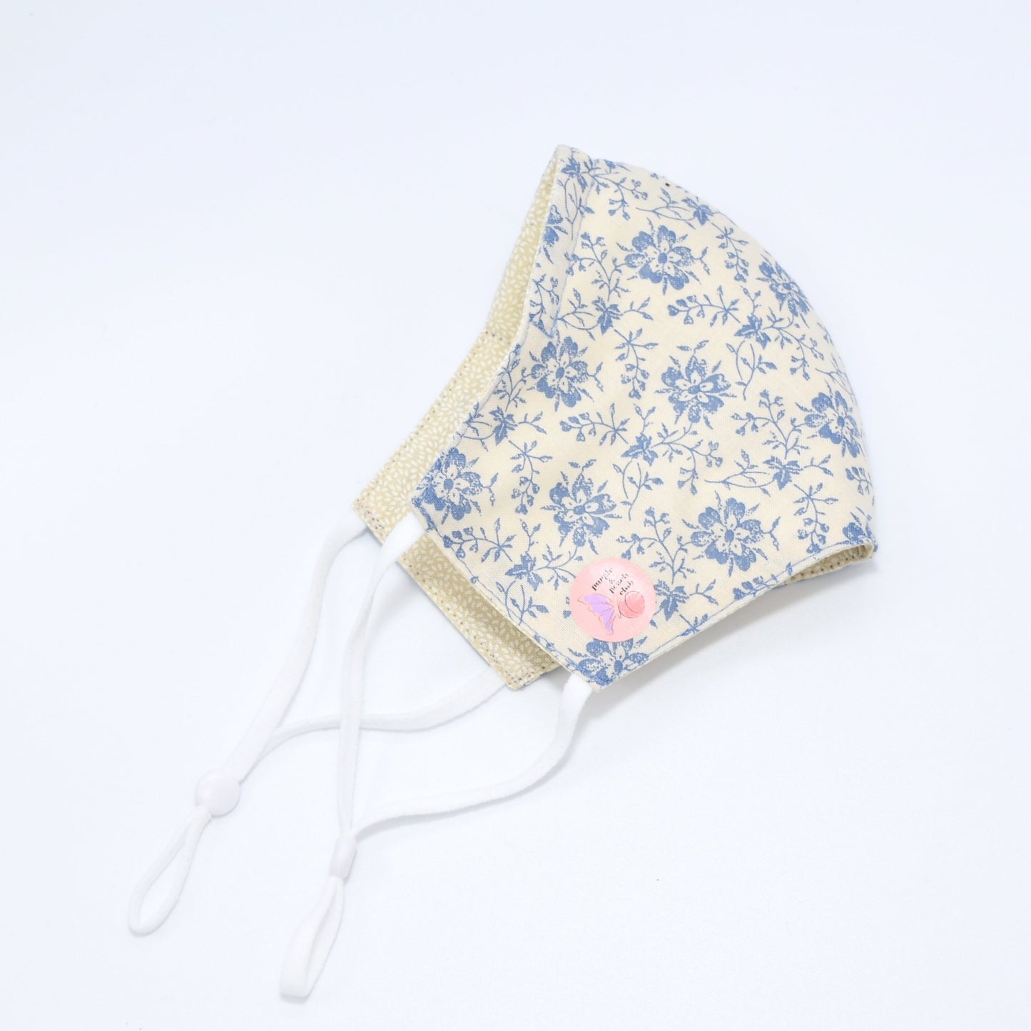 Soft Blue Floral Print on Ivory Reversible Face Mask