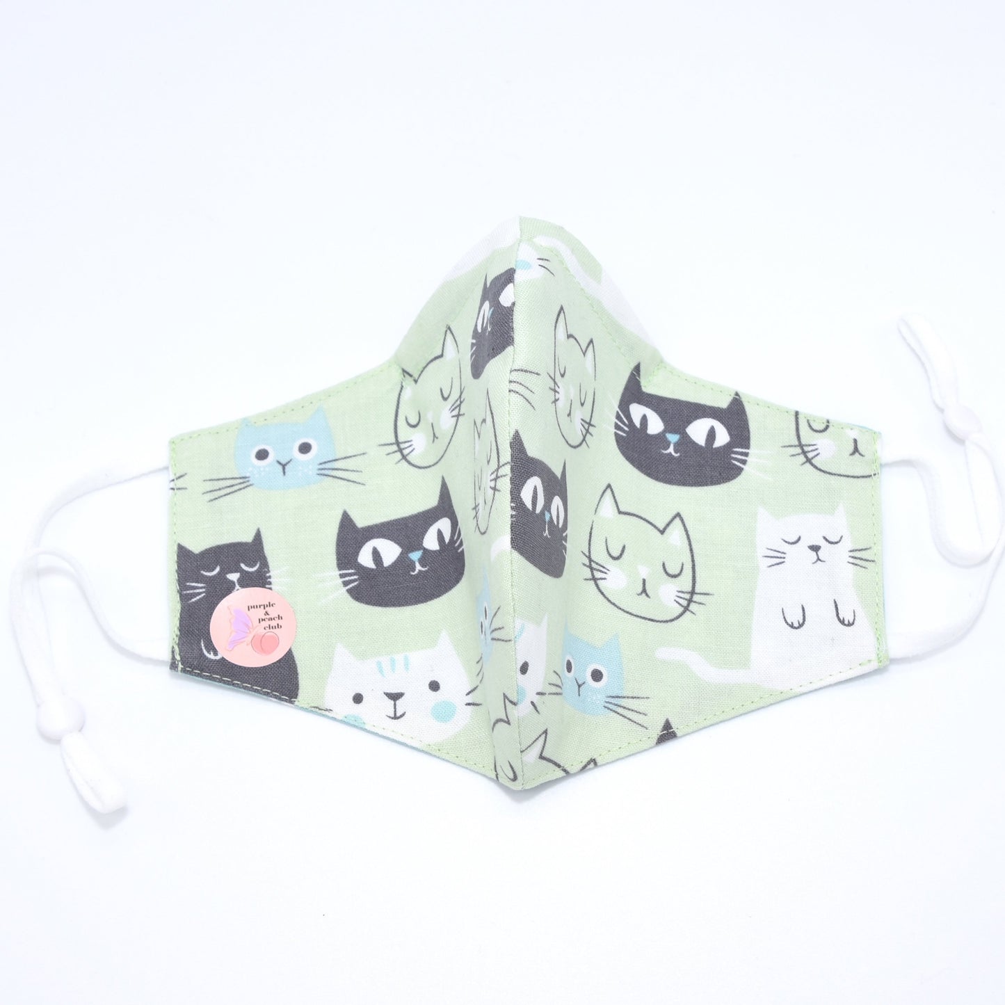 Green Cats Doodle Print Reversible Face Mask