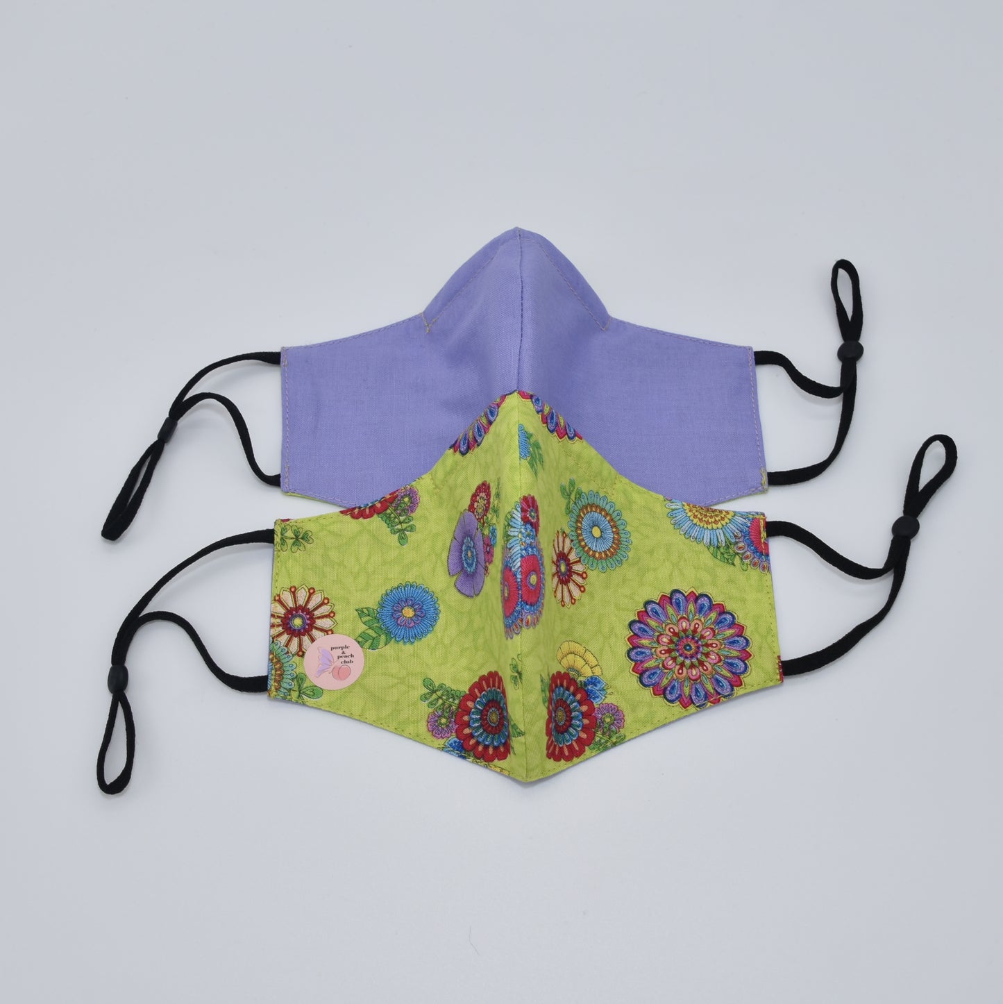 Lime Green and Multicolored Floral Print Reversible Face Mask