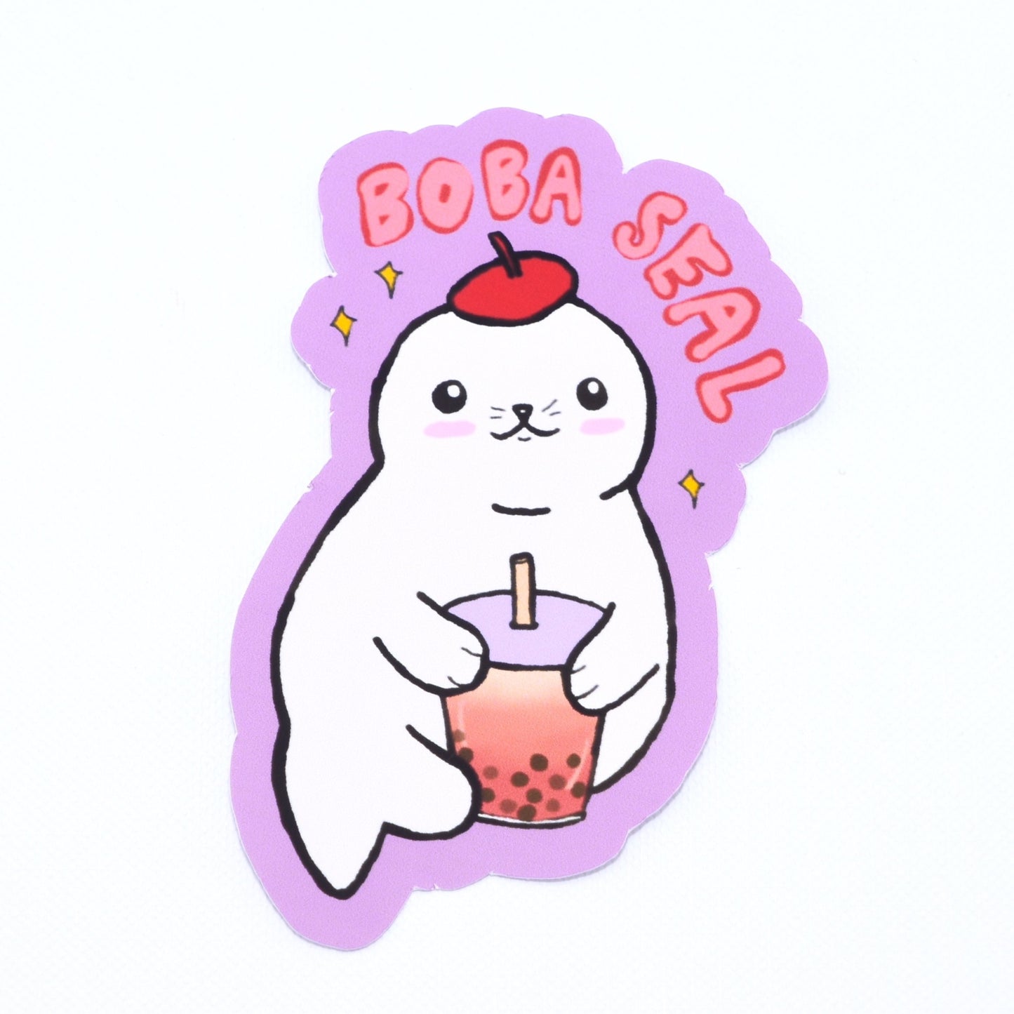 cute boba seal die cut sticker