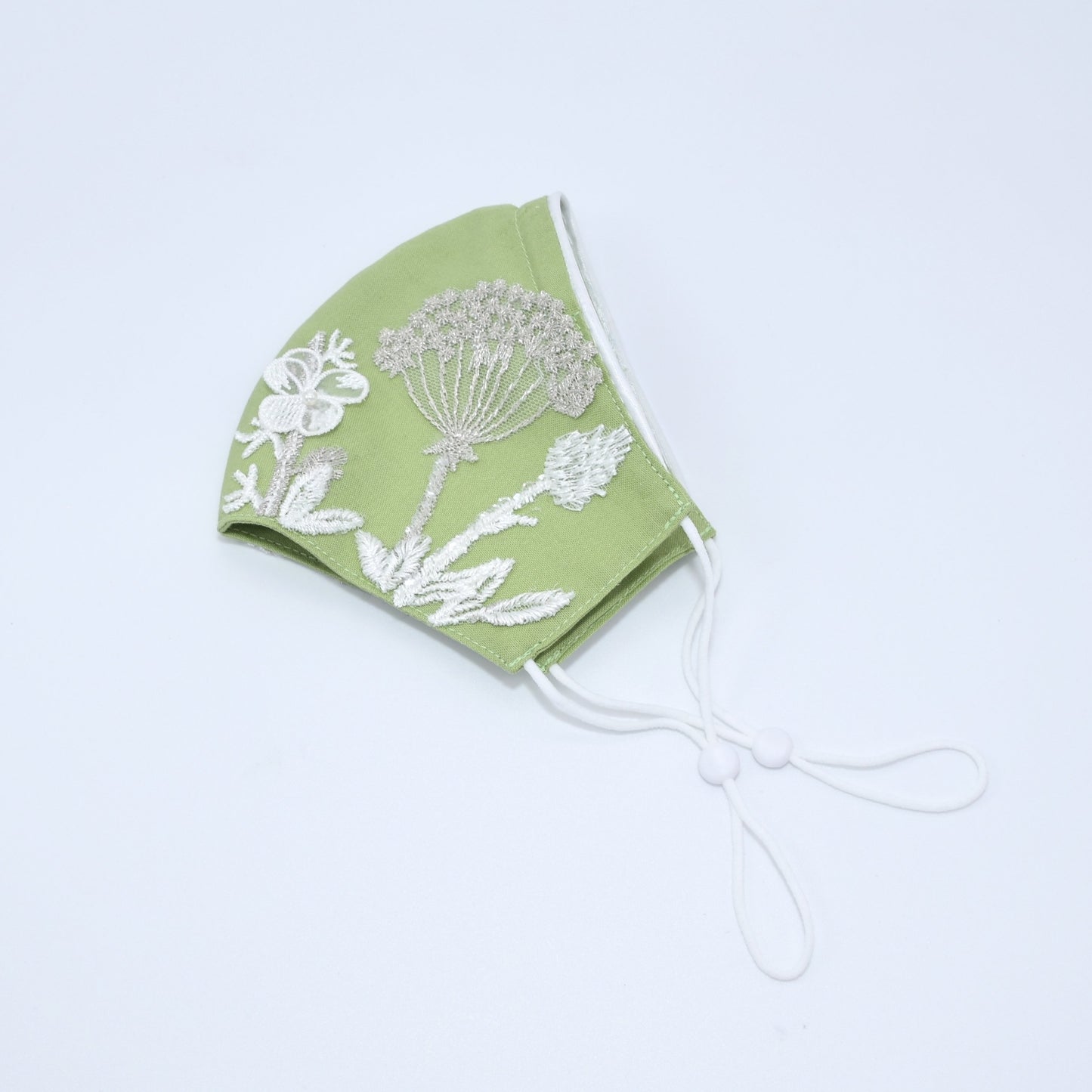 Pastel Green Bridesmaid Face Mask with Embroidery Appliqué and White Satin Piping