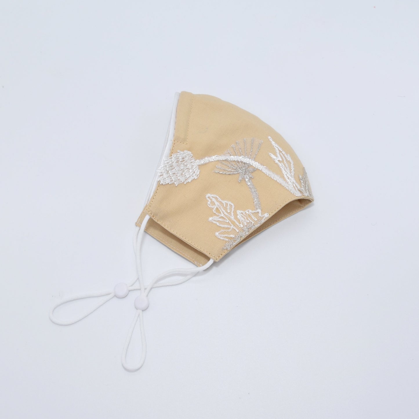 Wheat Beige Bridesmaid Face Mask with Embroidery Appliqué and White Satin Piping