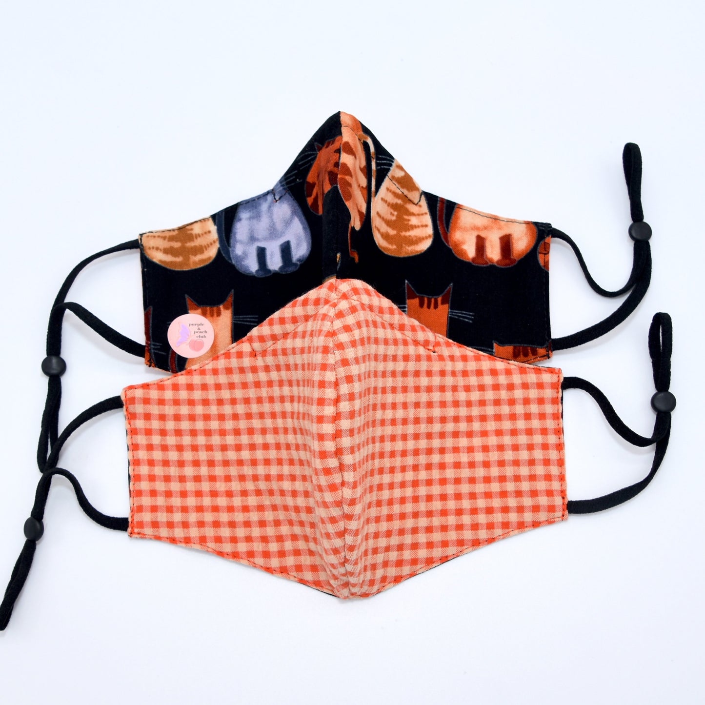 Cats Print and Orange Gingham Reversible Face Mask