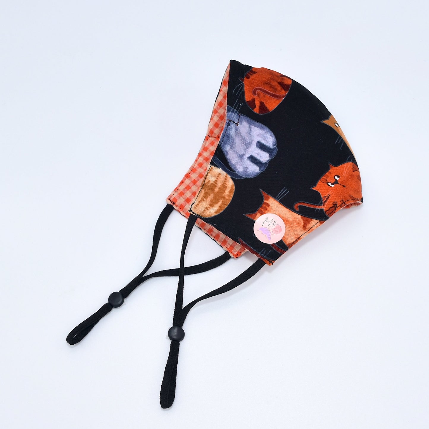 Cats Print and Orange Gingham Reversible Face Mask