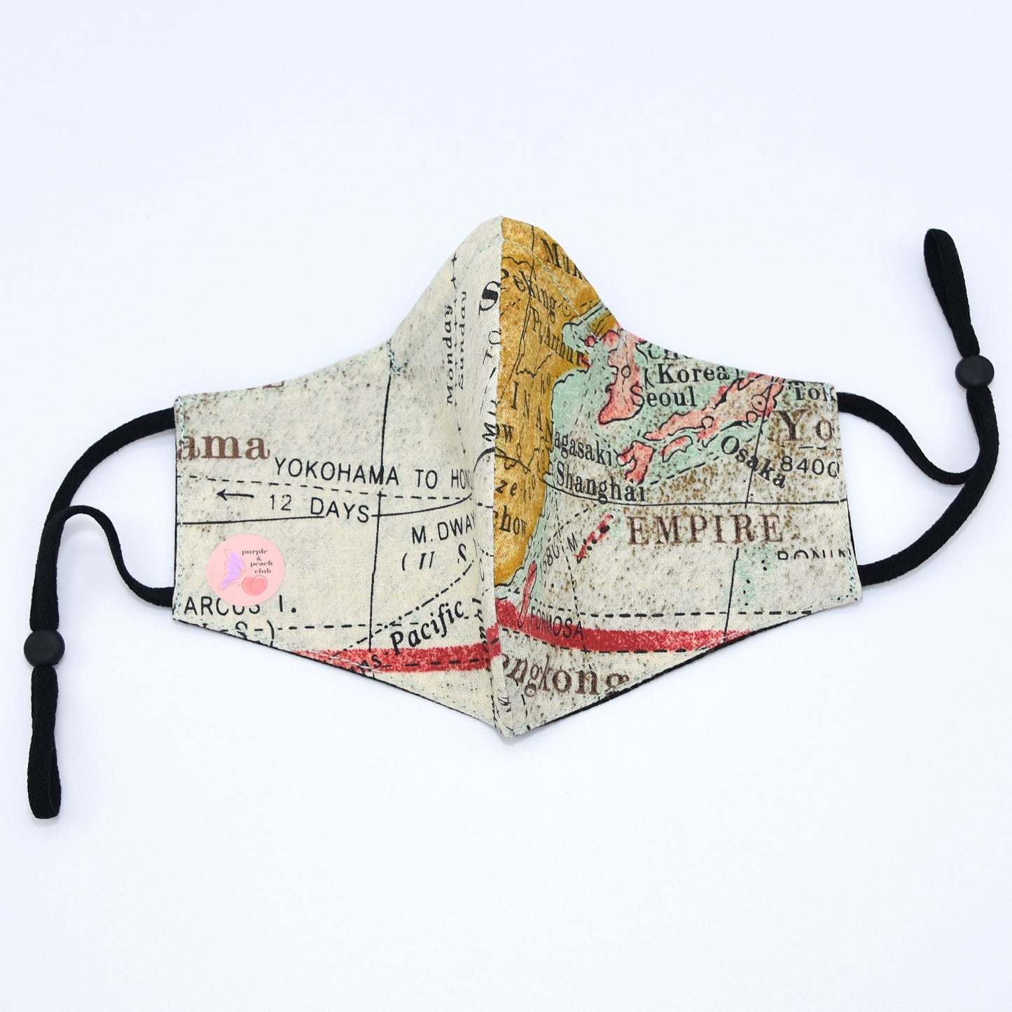 Vintage Map Print and Grunge Black Reversible Face Mask