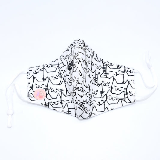 White Cats Print and Polka Dots Reversible Face Mask