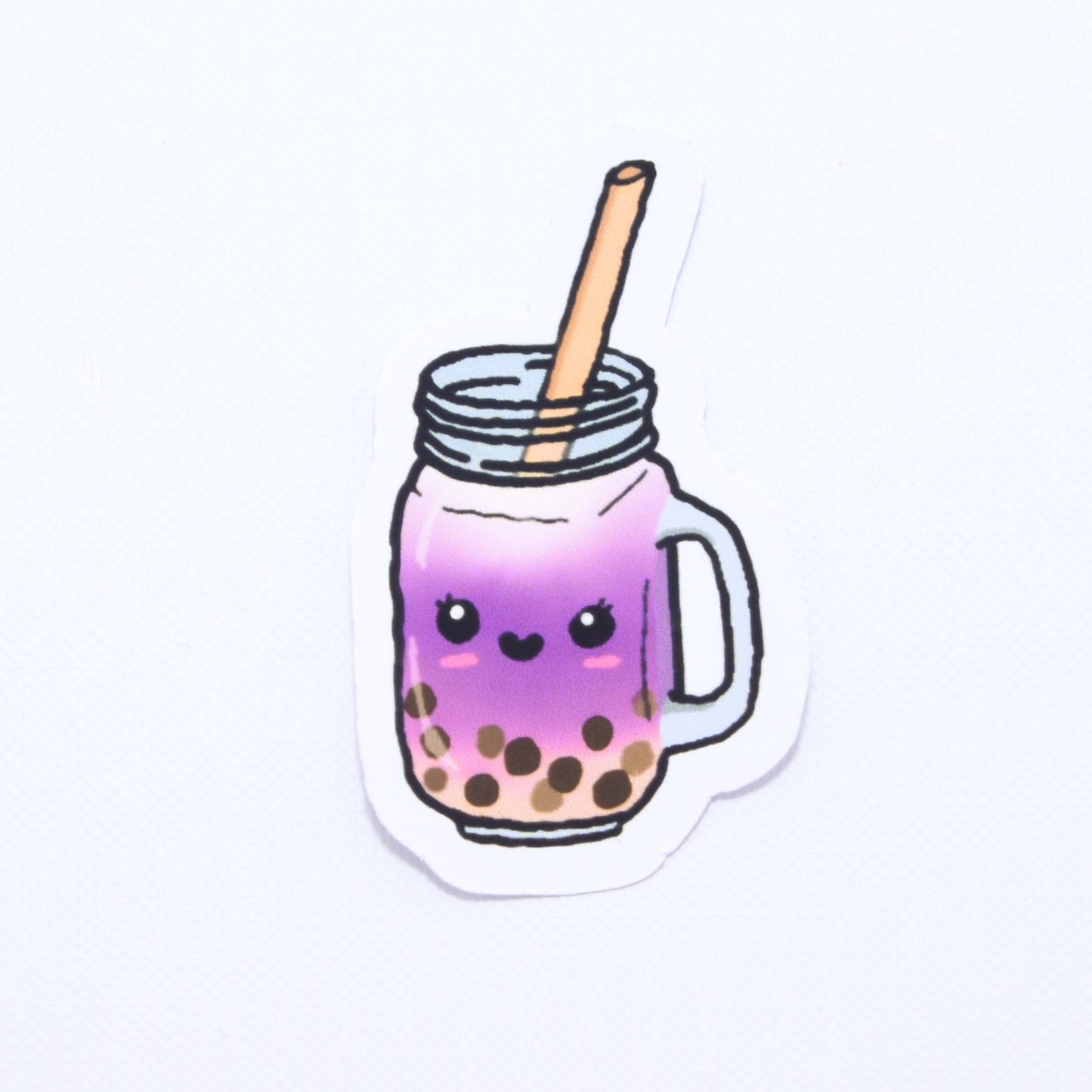 cute purple boba tea mason jar die cut sticker