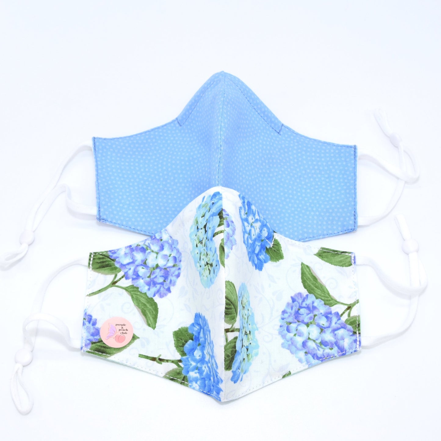 Blue Hydrangea Print on White Reversible Face Mask