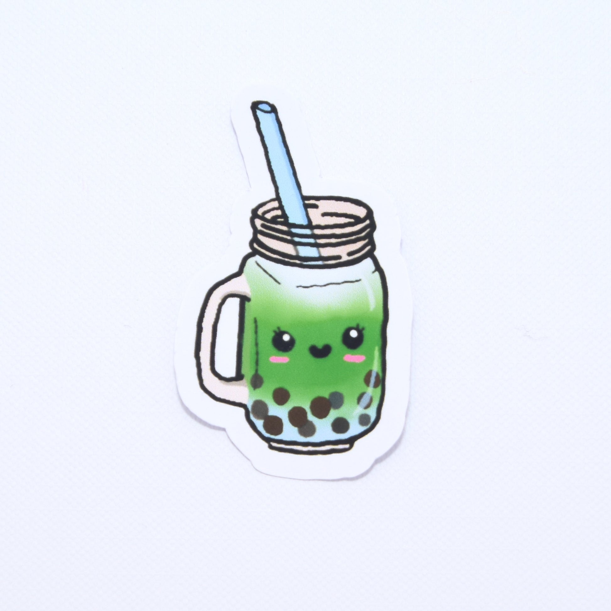 cute green boba tea mason jar die cut sticker