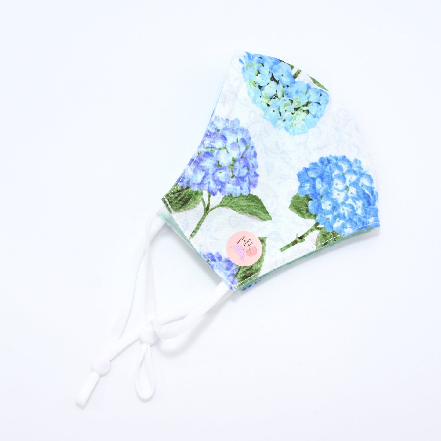 Blue Hydrangea Print on White Reversible Face Mask