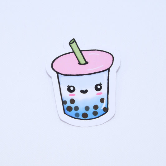 cute blue boba tea die cut sticker