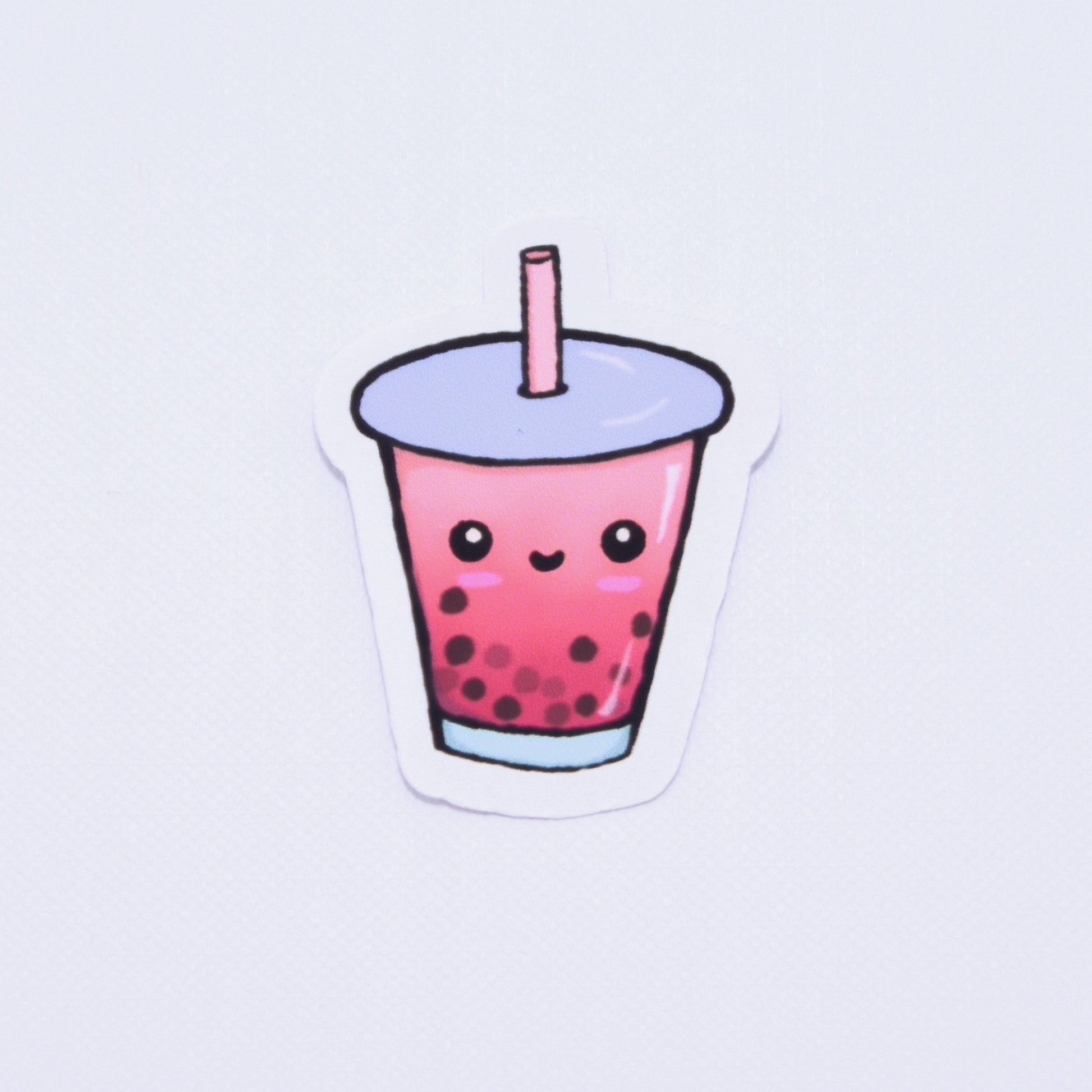 cute pink berry boba tea die cut sticker