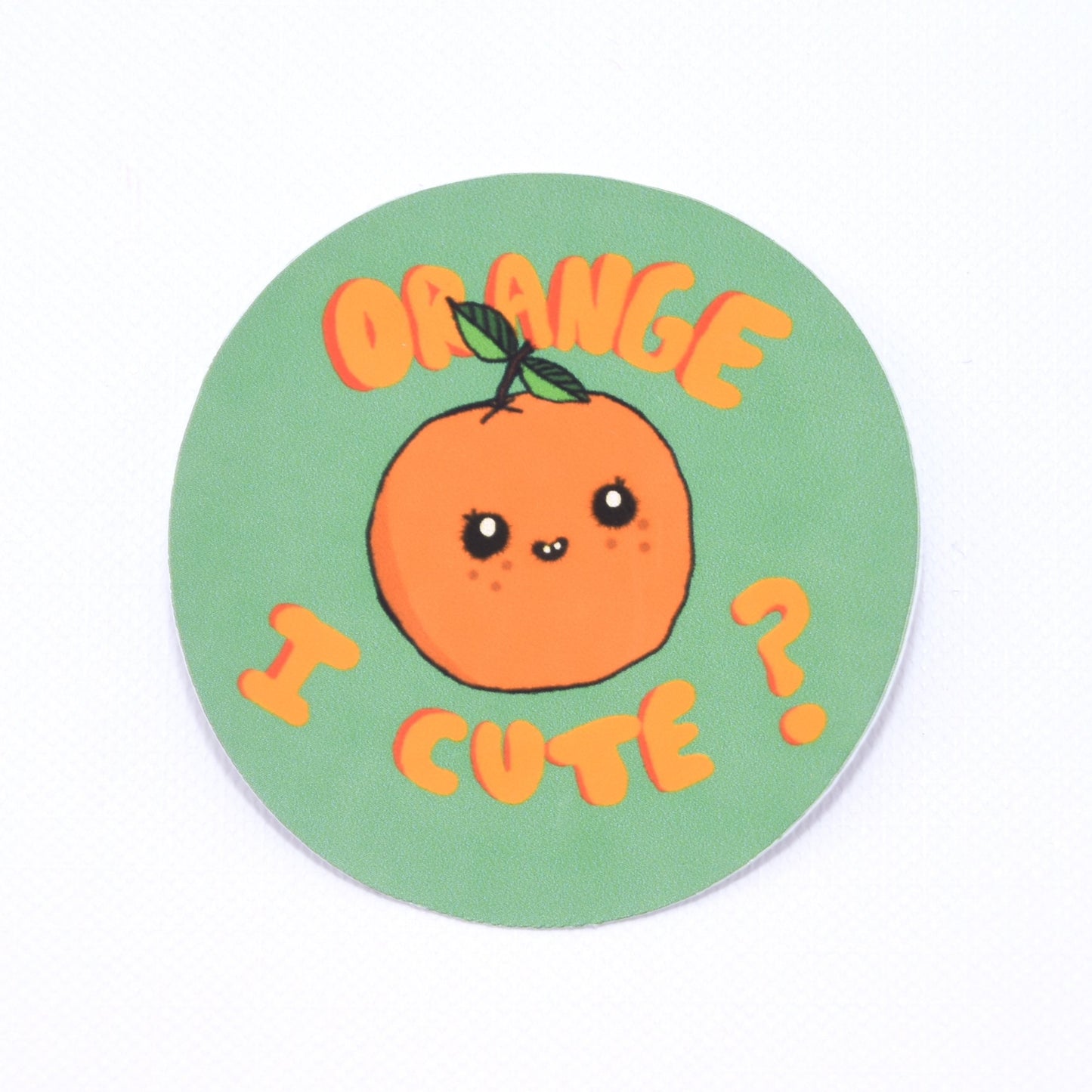 "Orange I Cute?" round sticker
