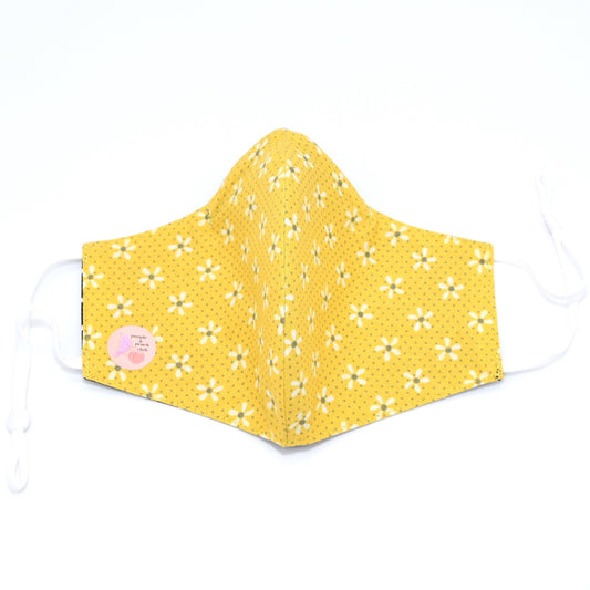 Yellow Flowers and Dots Print Reversible Face Mask