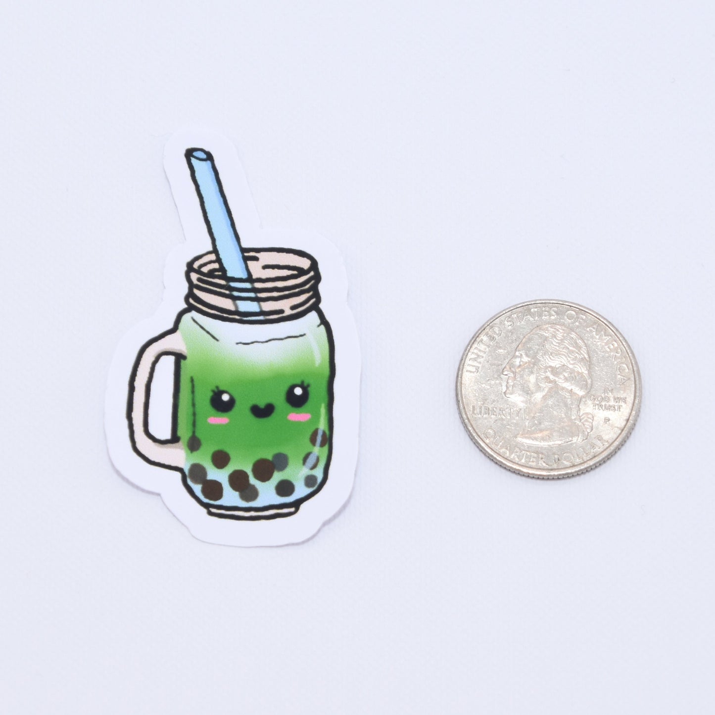Cute Green Boba Tea Mason Jar Sticker