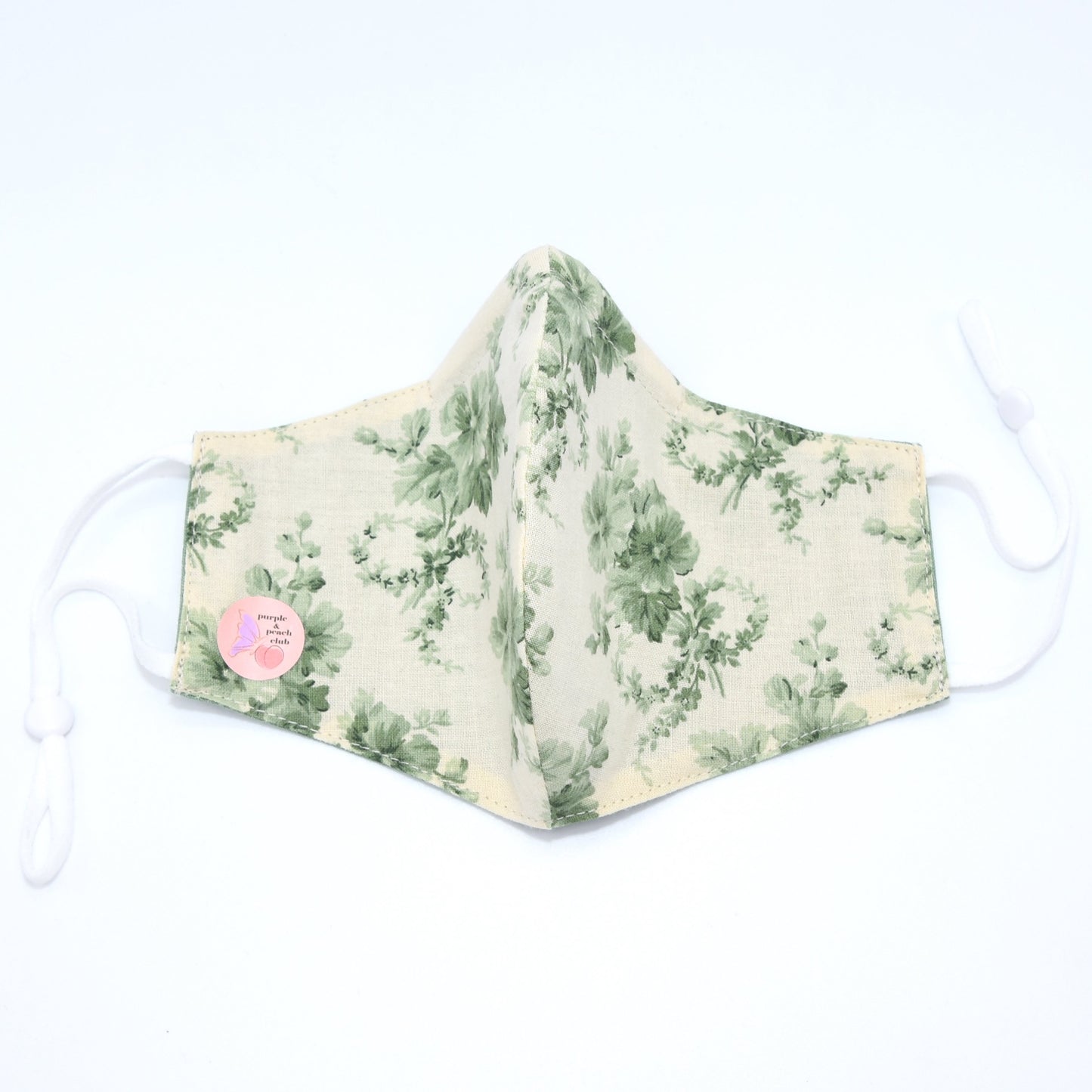 Soft Green Flowers Print on Ivory Reversible Face Mask