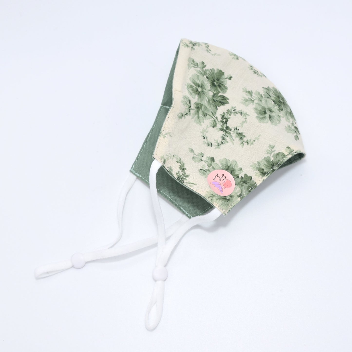 Soft Green Flowers Print on Ivory Reversible Face Mask