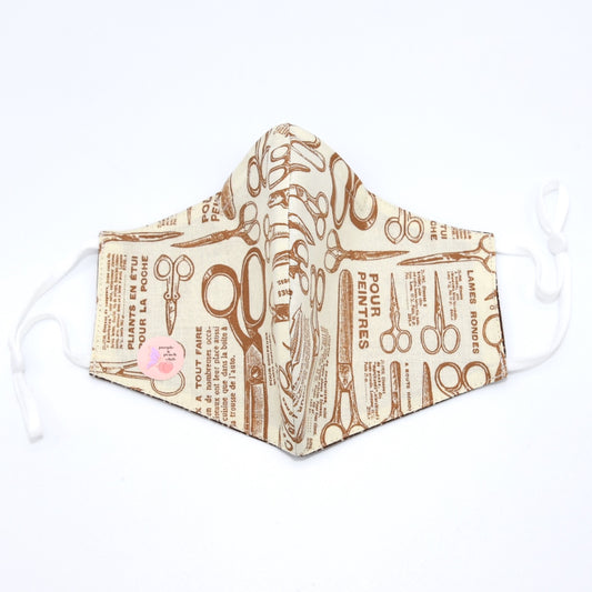 Vintage Scissors Print and Polka Dots Reversible Face Mask