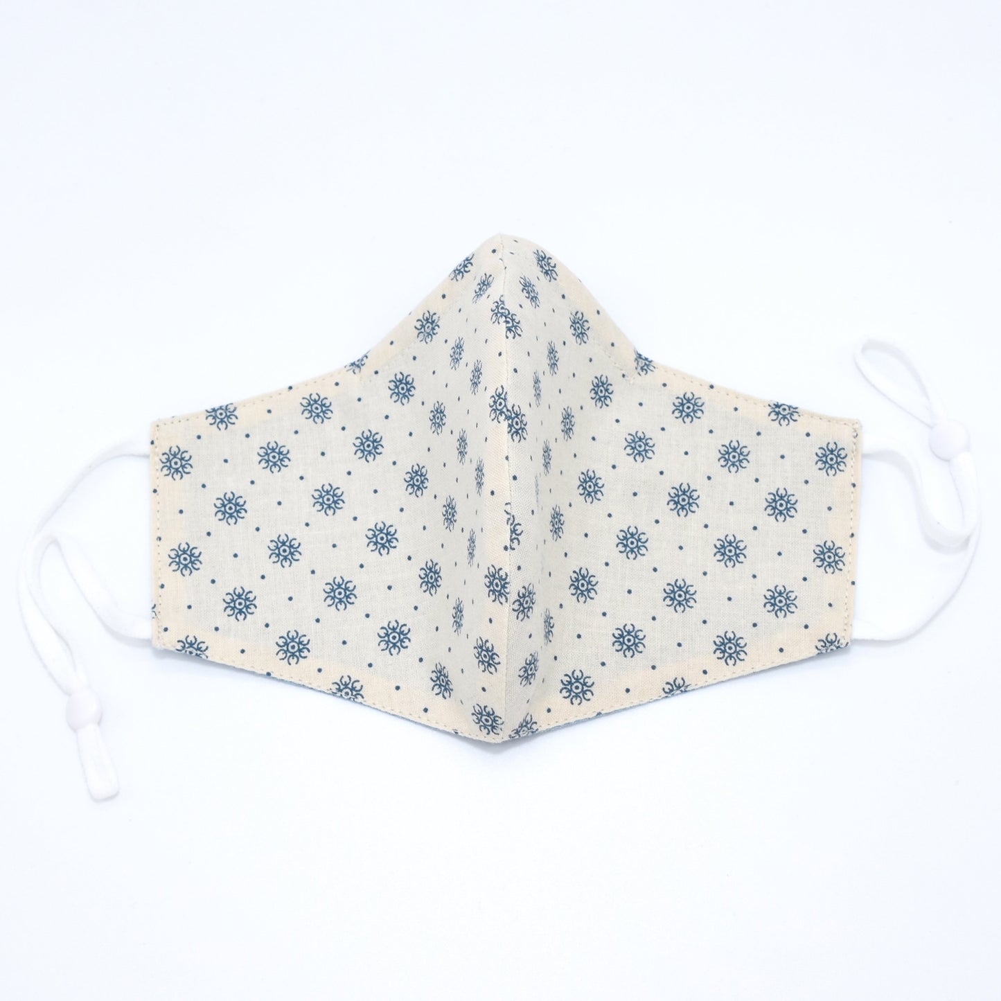 Blue Dotted Flowers Print on Off- White Reversible Face Mask