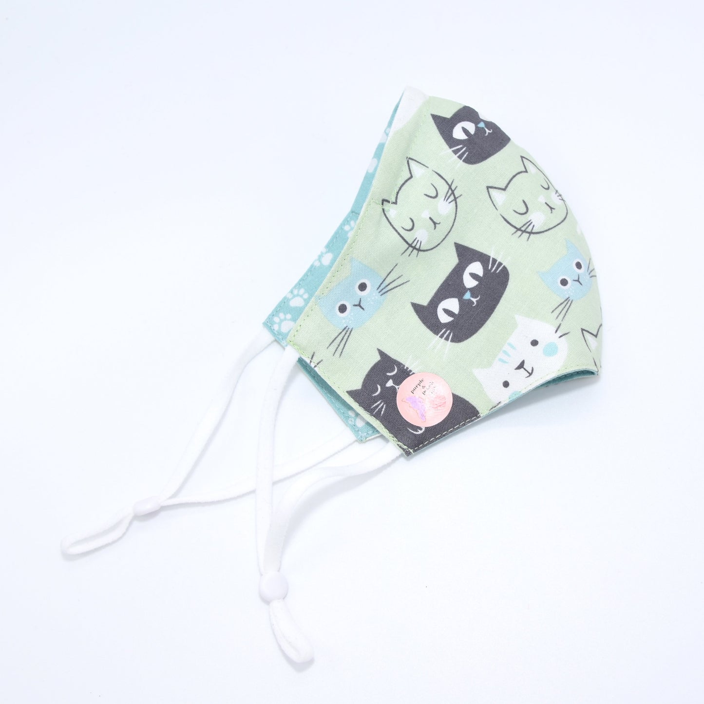 Green Cats Doodle Print Reversible Face Mask