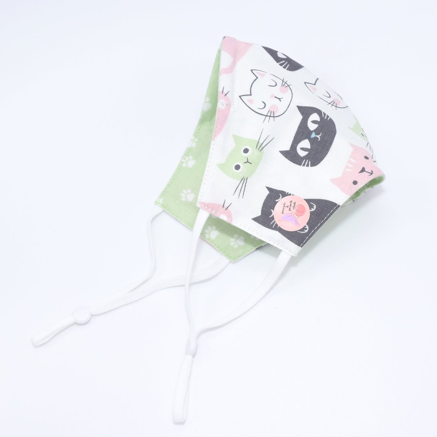 White Cats Doodle Print and Paw Print Reversible Face Mask