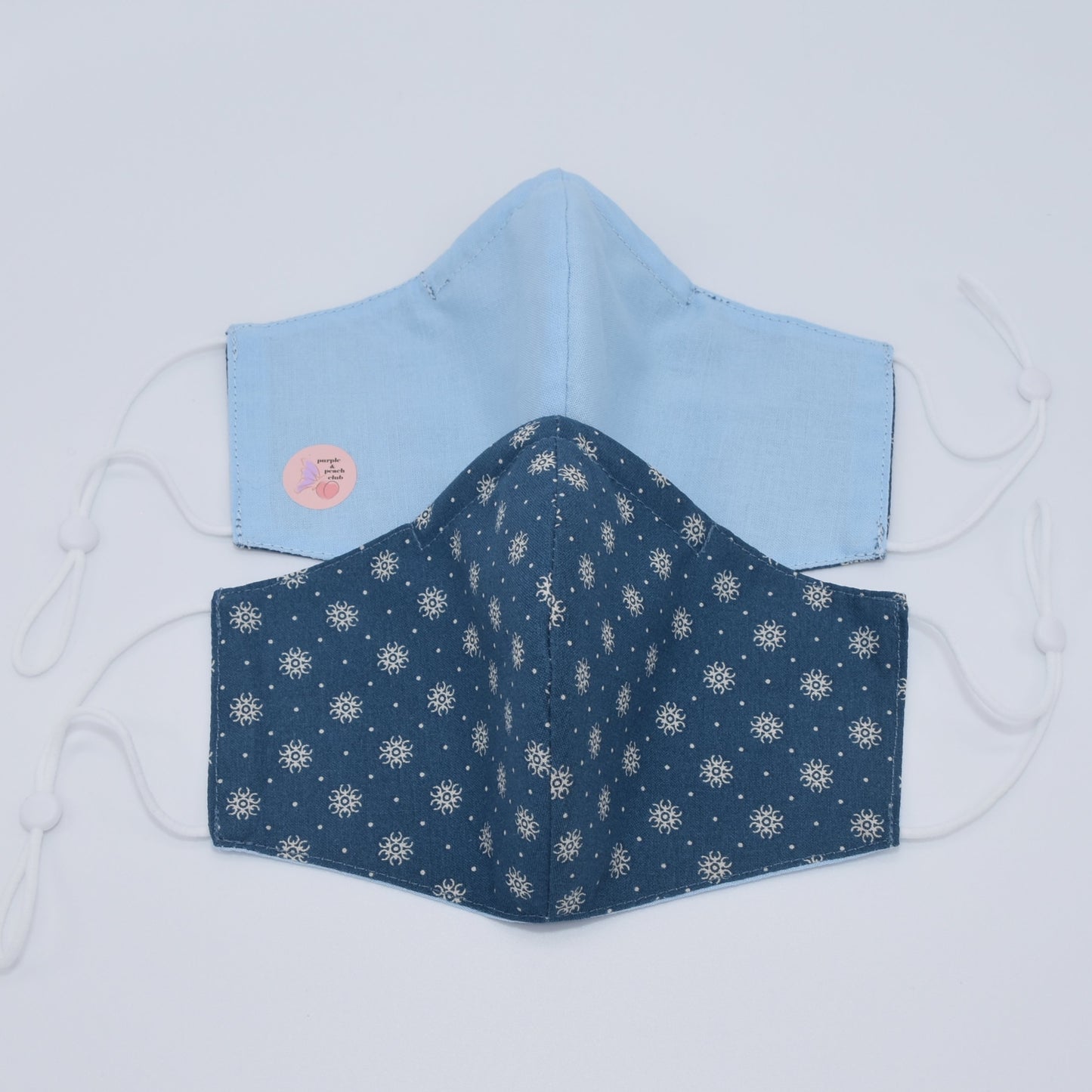 Dotted Flowers on Blue Print Reversible Face Mask