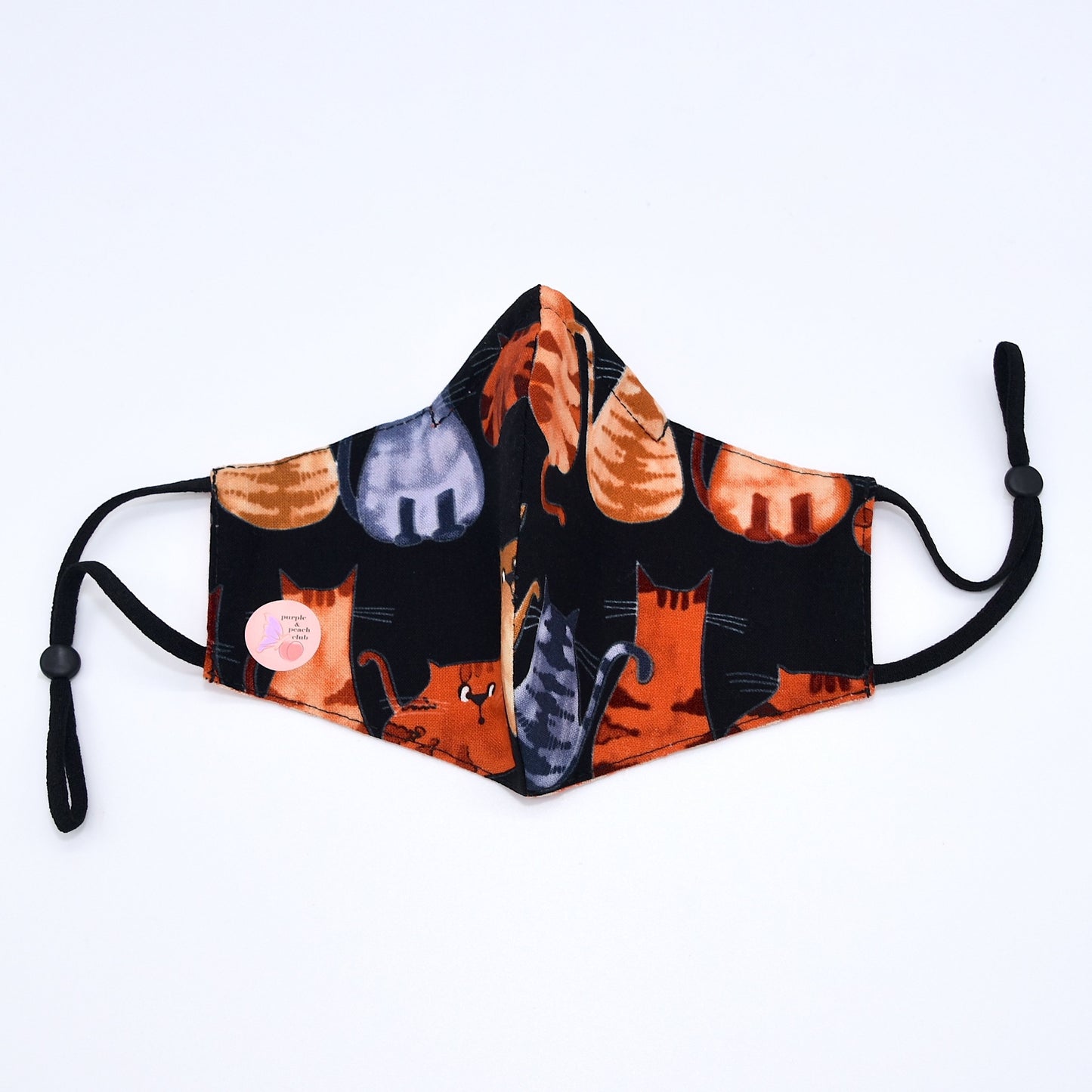 Cats Print and Orange Gingham Reversible Face Mask