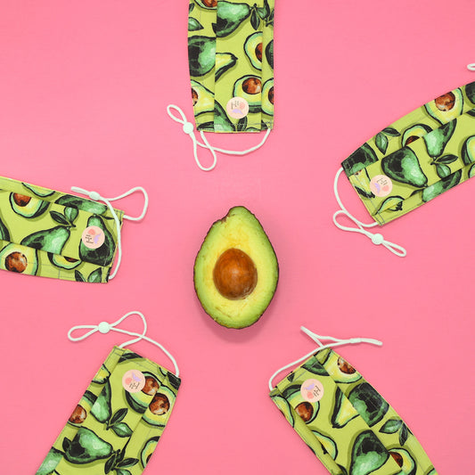 This 'one size fits most' avocado print pleated face mask is made with one of our heavier-weight cotton novelty fabrics to provide more structure. Double-layered and built for comfort with an adjustable nose bridge and adjustable ear straps. 
