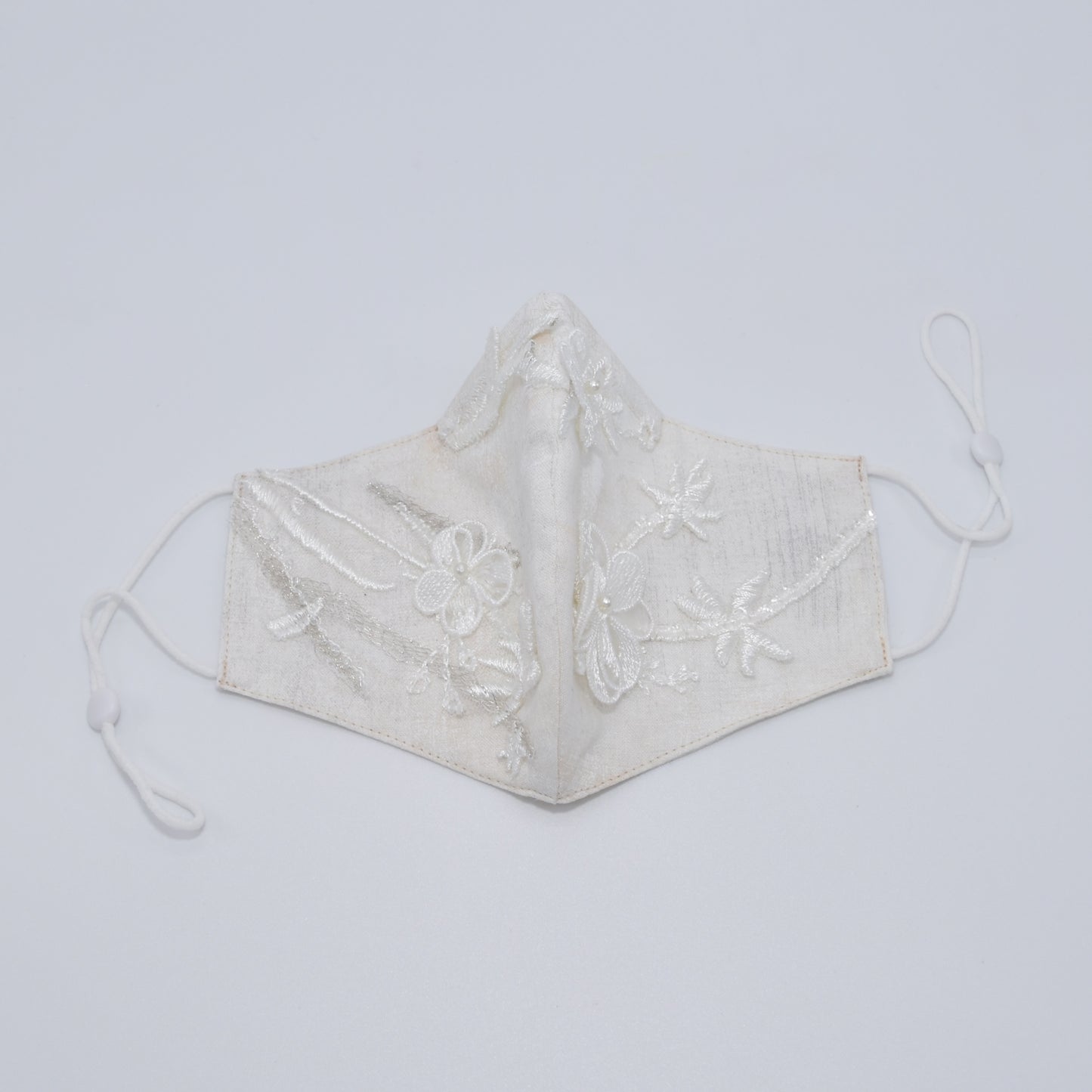Off-White Bridal Face Mask with Embroidery Appliqué